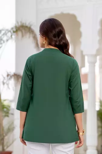 Green floral printed cotton tunic short kurti top for women