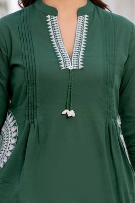 Green floral printed cotton tunic short kurti top for women 3