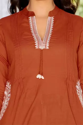 Brown floral printed cotton tunic short kurti top for women
