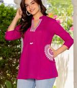 Pink floral printed cotton tunic short kurti top for women