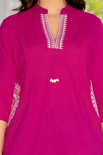 Pink floral printed cotton tunic short kurti top for women