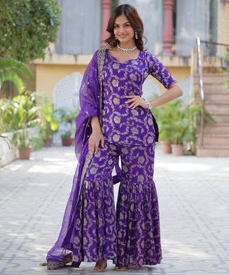 R blue viscose readymade suit with jacquard & embroidery work 1