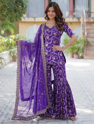R blue viscose readymade suit with jacquard & embroidery work 2