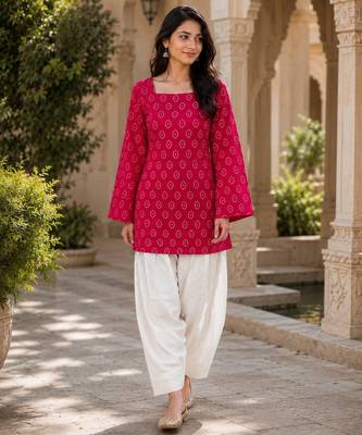 Red cotton readymade suit with digital print 3