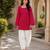 Red cotton readymade suit with digital print