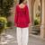 Red cotton readymade suit with digital print