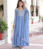 Blue georgette readymade anarkali suit with embroidery & zari work