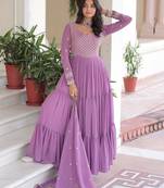 Lavender georgette readymade anarkali suit with embroidery & zari work