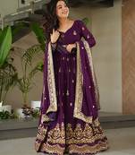 Violet georgette readymade anarkali suit with embroidery & zari work