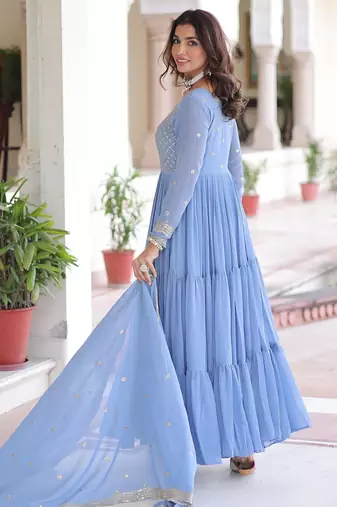 Blue georgette readymade anarkali suit with embroidery & zari work