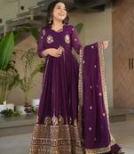 Violet georgette readymade anarkali suit with embroidery & zari work