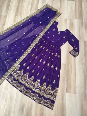 Violet georgette readymade anarkali suit with embroidery & zari work 3