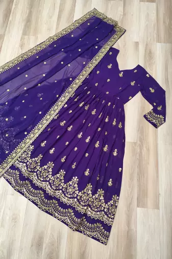 Violet georgette readymade anarkali suit with embroidery & zari work