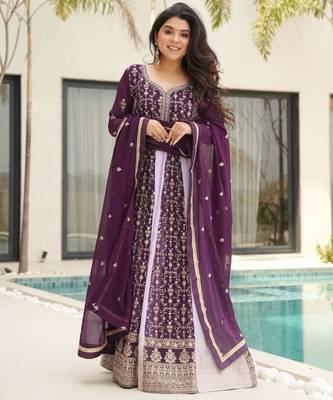 Purple georgette readymade anarkali suit with embroidery & zari work 1