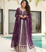 Purple georgette readymade anarkali suit with embroidery & zari work