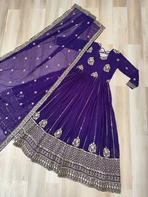 Violet georgette readymade anarkali suit with embroidery & zari work 3