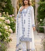 Blue&white georgette readymade suit with thread embroidery work