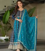 Blue georgette readymade anarkali suit with embroidery & zari work