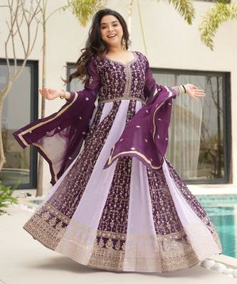 Purple georgette readymade anarkali suit with embroidery & zari work 2