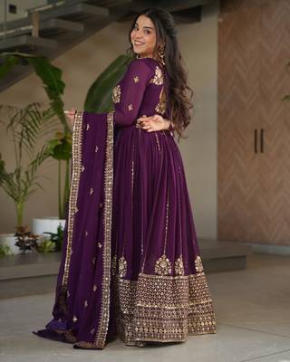 Violet georgette readymade anarkali suit with embroidery & zari work 4
