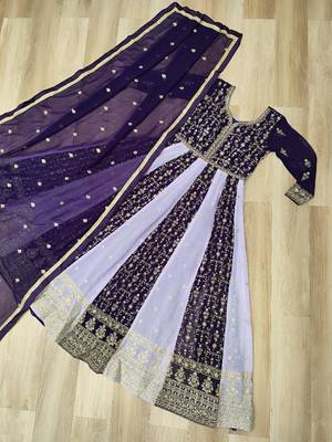 Purple georgette readymade anarkali suit with embroidery & zari work 3