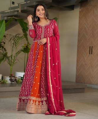 Rani georgette readymade anarkali suit with embroidery & zari work 1