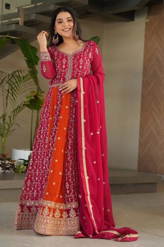 Rani georgette readymade anarkali suit with embroidery & zari work