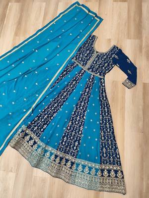 Blue georgette readymade anarkali suit with embroidery & zari work 3