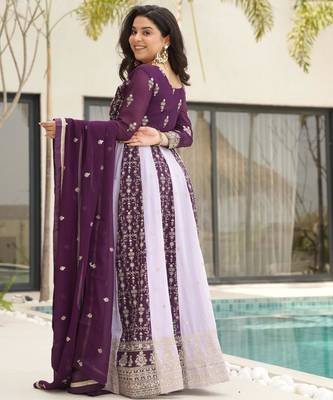 Purple georgette readymade anarkali suit with embroidery & zari work 4
