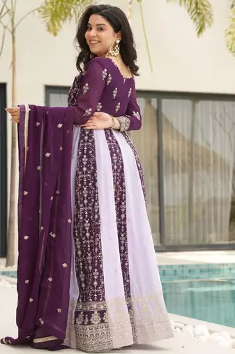 Purple georgette readymade anarkali suit with embroidery & zari work