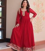 Pink georgette readymade anarkali suit with embroidery & zari work
