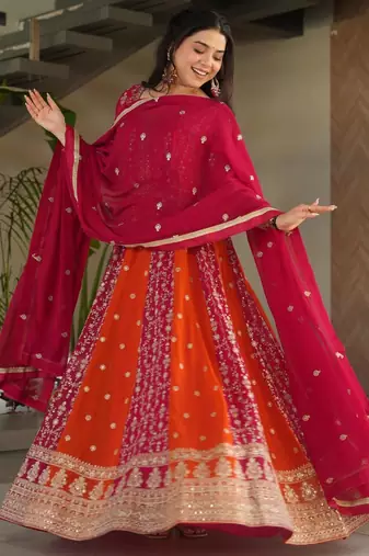 Rani georgette readymade anarkali suit with embroidery & zari work