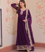 Purple georgette readymade anarkali suit with embroidery & zari work