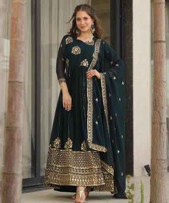 Navy georgette readymade anarkali suit with embroidery & zari work 1