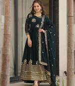 Navy georgette readymade anarkali suit with embroidery & zari work