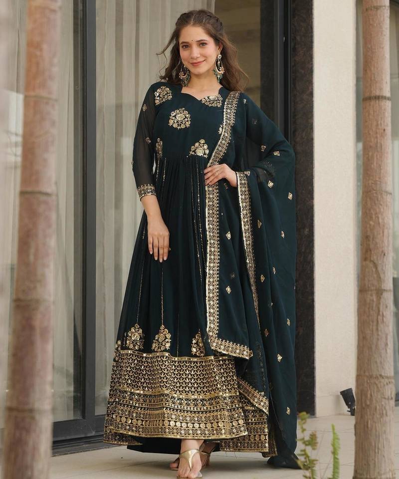 Navy georgette readymade anarkali suit with embroidery & zari work