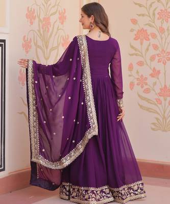 Purple georgette readymade anarkali suit with embroidery & zari work 4
