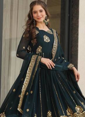 Navy georgette readymade anarkali suit with embroidery & zari work 2