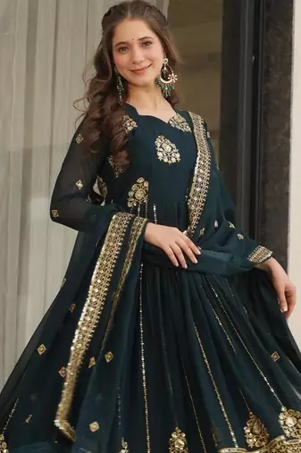 Navy georgette readymade anarkali suit with embroidery & zari work