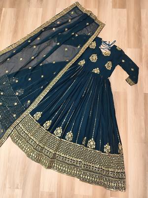 Navy georgette readymade anarkali suit with embroidery & zari work 3