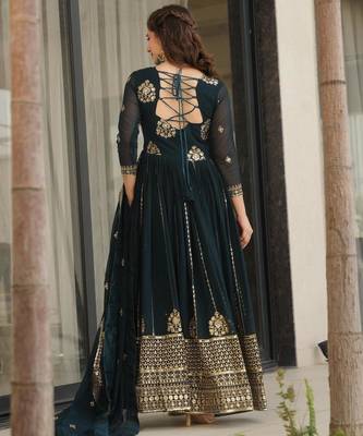 Navy georgette readymade anarkali suit with embroidery & zari work 4