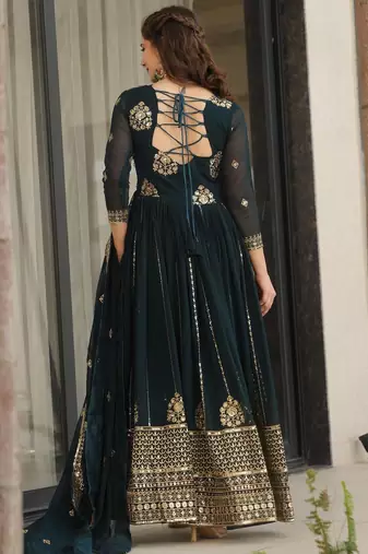 Navy georgette readymade anarkali suit with embroidery & zari work