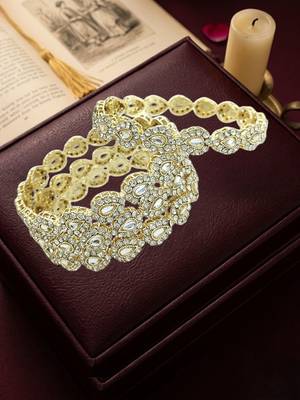 Gold plated set of 4 kundan teardrop cz bangles 1