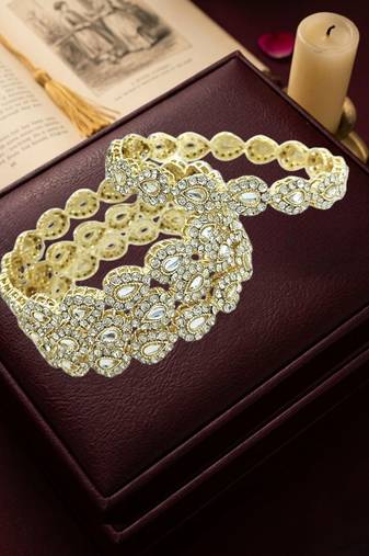Gold plated set of 4 kundan teardrop cz bangles