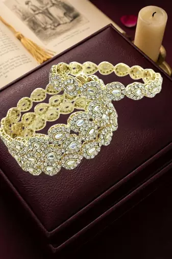 Gold plated set of 4 kundan teardrop cz bangles