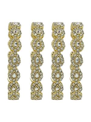 Gold plated set of 4 kundan teardrop cz bangles 2