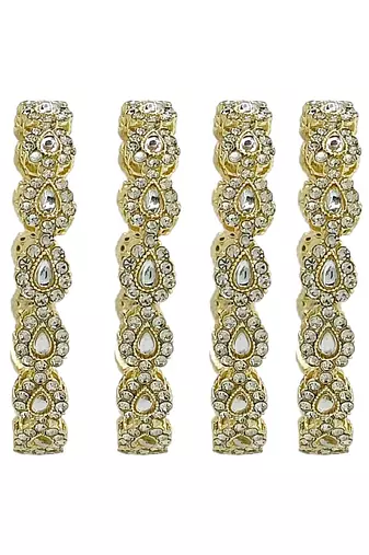 Gold plated set of 4 kundan teardrop cz bangles
