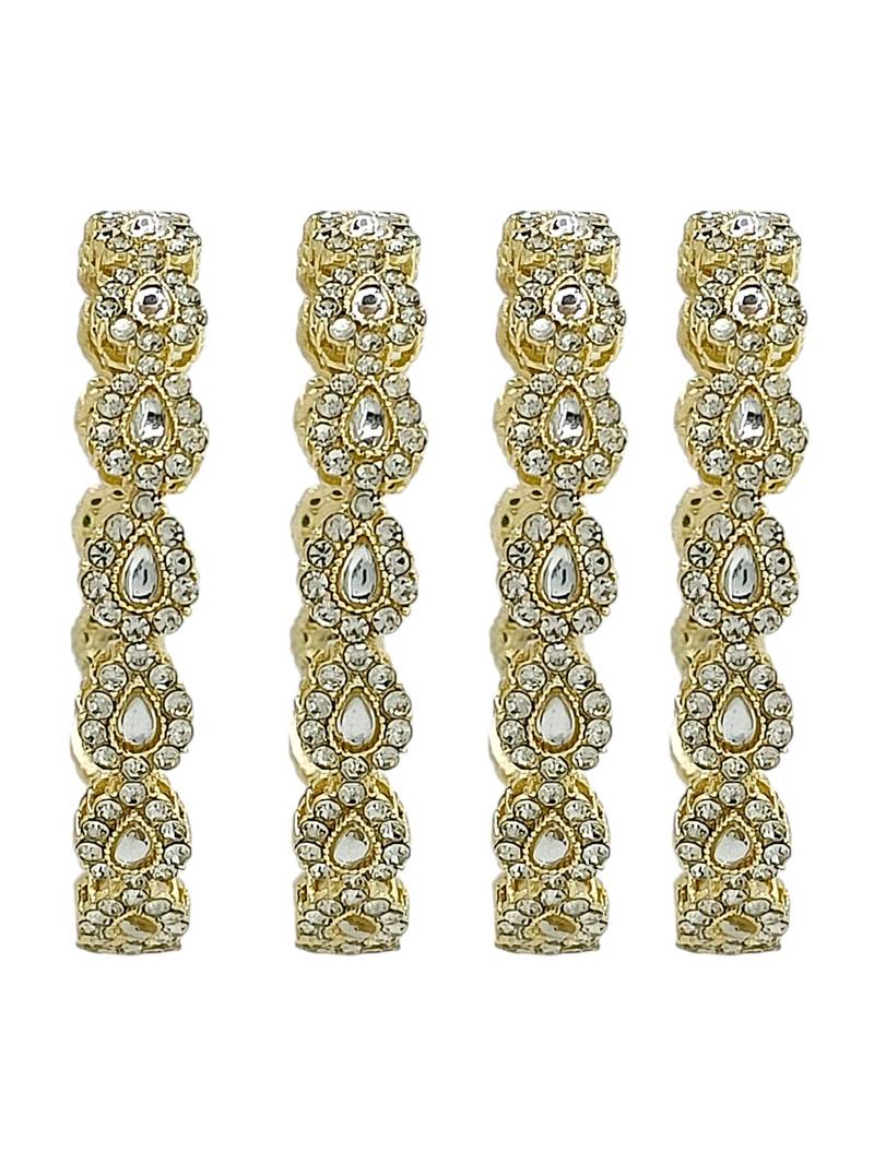 Gold plated set of 4 kundan teardrop cz bangles