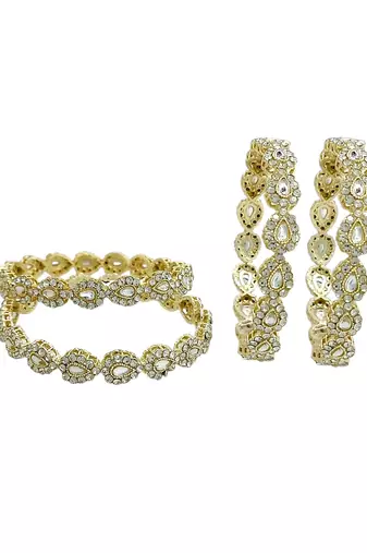Gold plated set of 4 kundan teardrop cz bangles