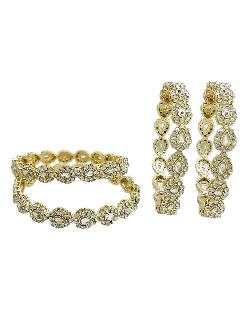 Gold plated set of 4 kundan teardrop cz bangles